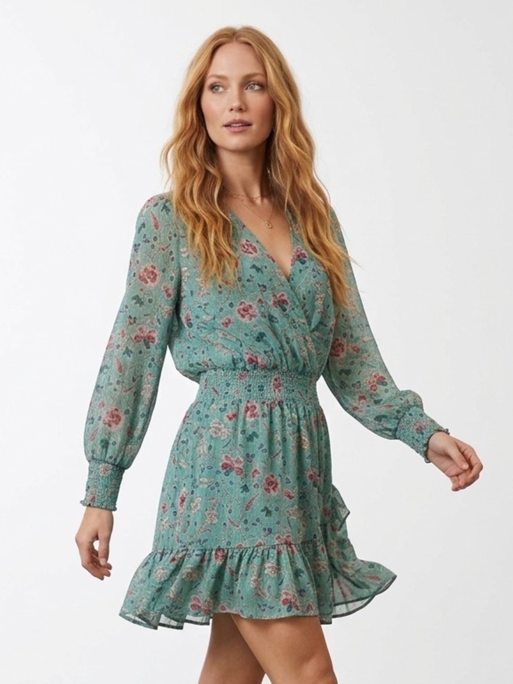 GERARD DAREL Paris Green Floral Dress with Smocking